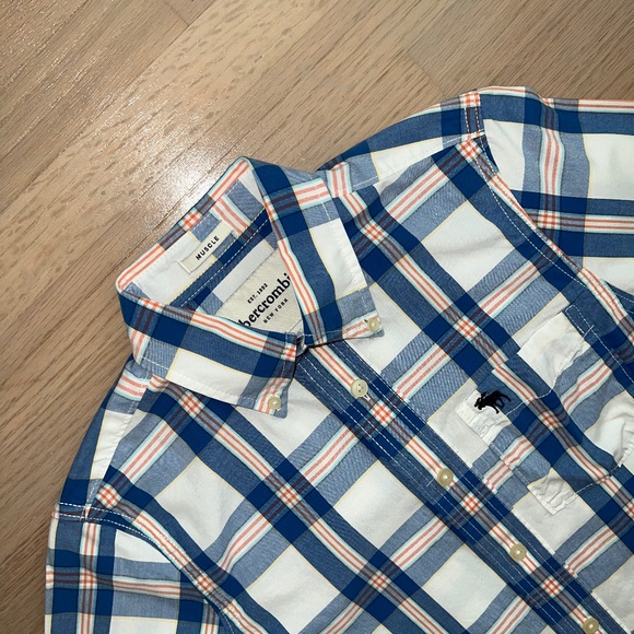 abercrombie kids Other - Abercrombie cotton blue orange plaid kids xl long sleeve button up shirt